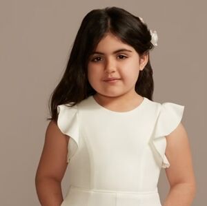 David's Bridal Flutter Sleeve Stretch Crepe Flower Girl Jumpsuit NWT sz 14